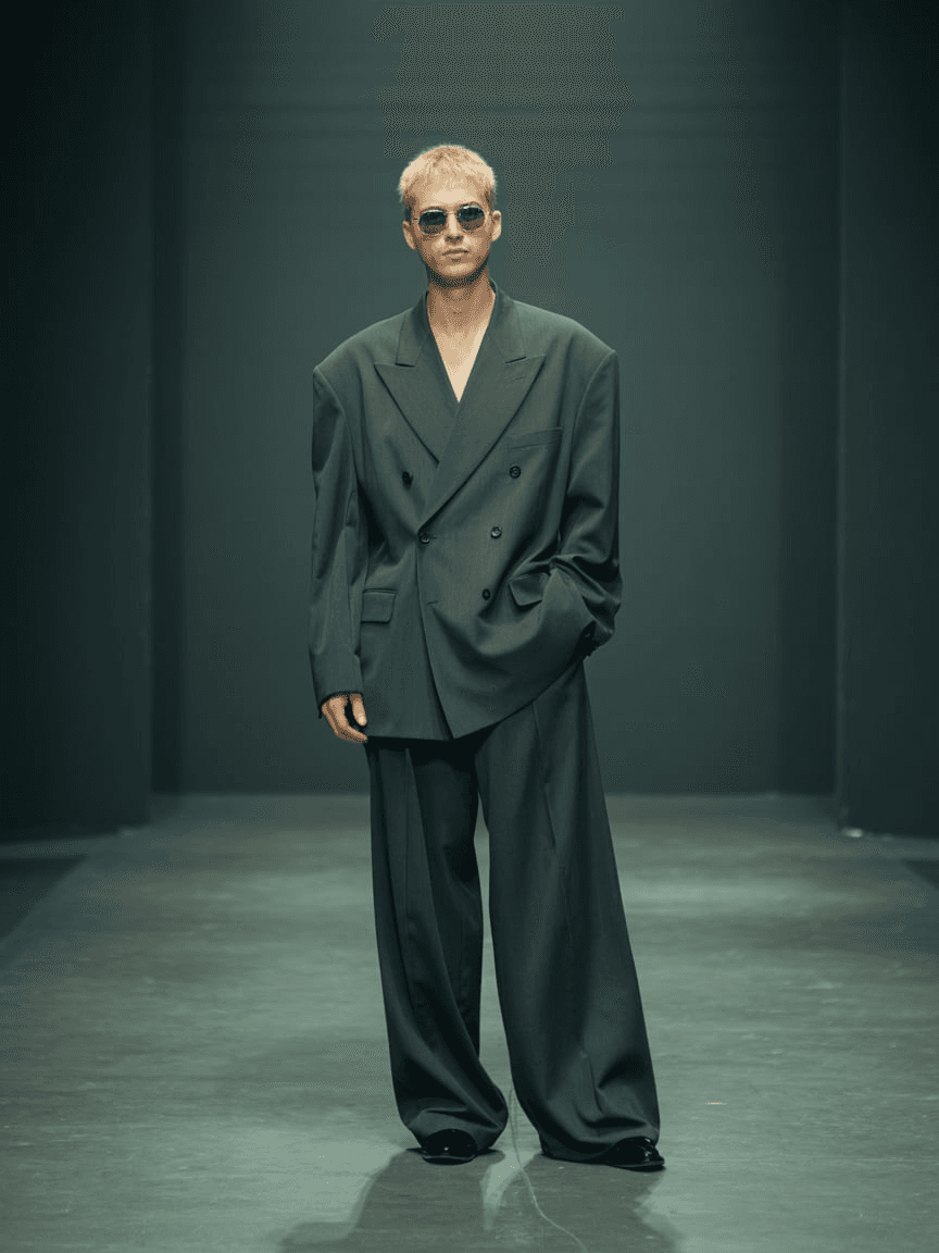 Dark Grey Oversized Double-Breasted Suit With Wide Trousers