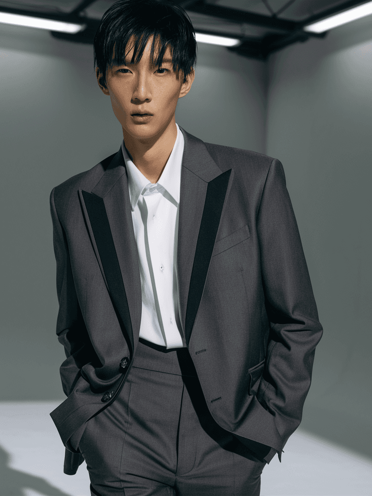 Gray Suit With A White Shirt Underneath, Paired With Black Shoes