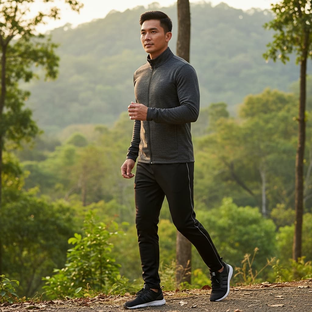 Dark Gray Activewear Set Consisting Of A Zip-Up Jacket,black Pants